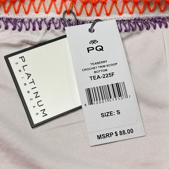 PilyQ PQ Teaberry Crochet Trim Scoop Swim Bikini Bottom Size S NWT - Picture 2 of 9